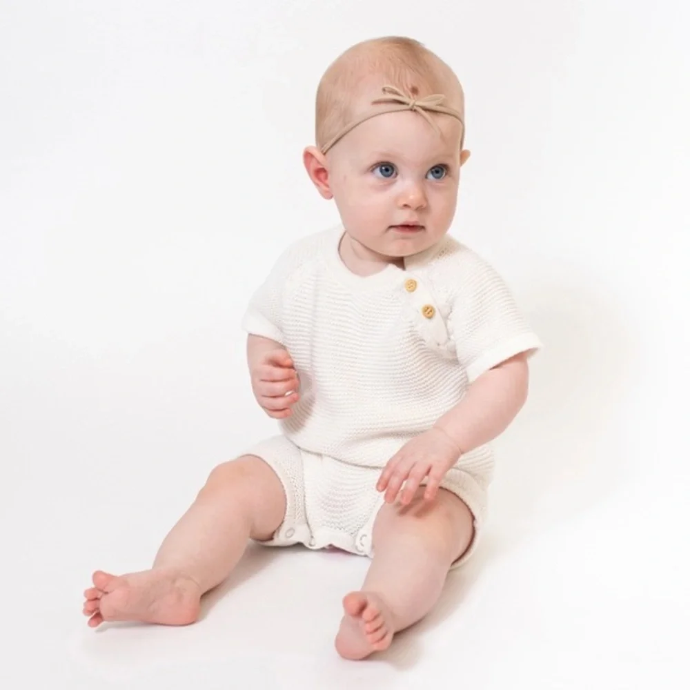 New🌟Organic Knit Baby Romper - Soft White, 3-6m
